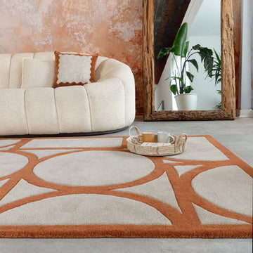 Metro Modern Geometric Hand-Carved Hi-Low Wool Warm Beige/Rust Rug 160x230cm-Shop Returns-Rug Love - The Most Loved Rug Store